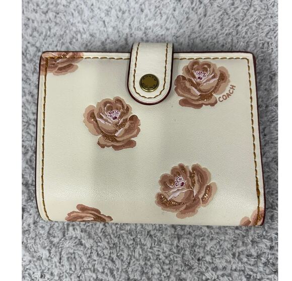 Coach Handbags - Coach Cream Leather Floral Small Flap Wallet D1880 #76946